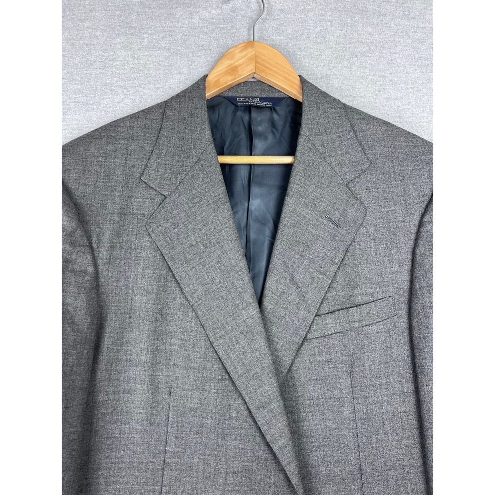 Polo Ralph Lauren Mens Grey Wool Blazer Sport‎ Coat 2 Button Made in USA 46R 80s
